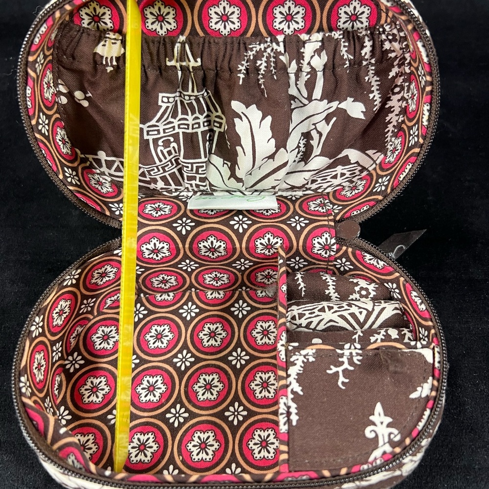 Vera Bradley Imperial Toile Brown Quilted Jewelry Box Hard Travel Case Organizer